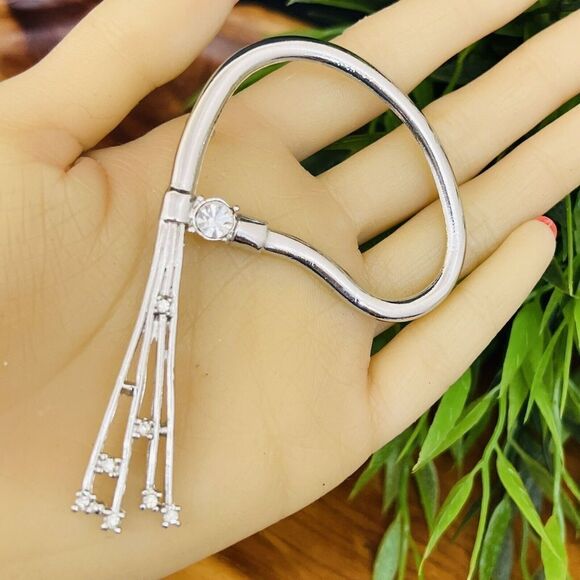 Vintage Large Minimalist  Rhinestone Brooch Silver Tone Tassel MCM Y2K 1389 - Picture 1 of 10